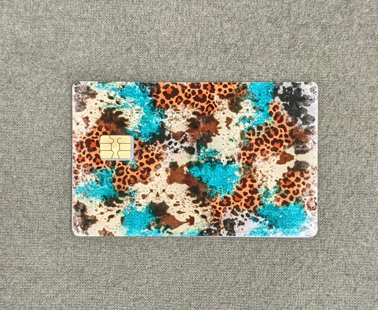 Teal Cow Hide, Leopard Credit/Debit Card Sticker, Skin, Cover