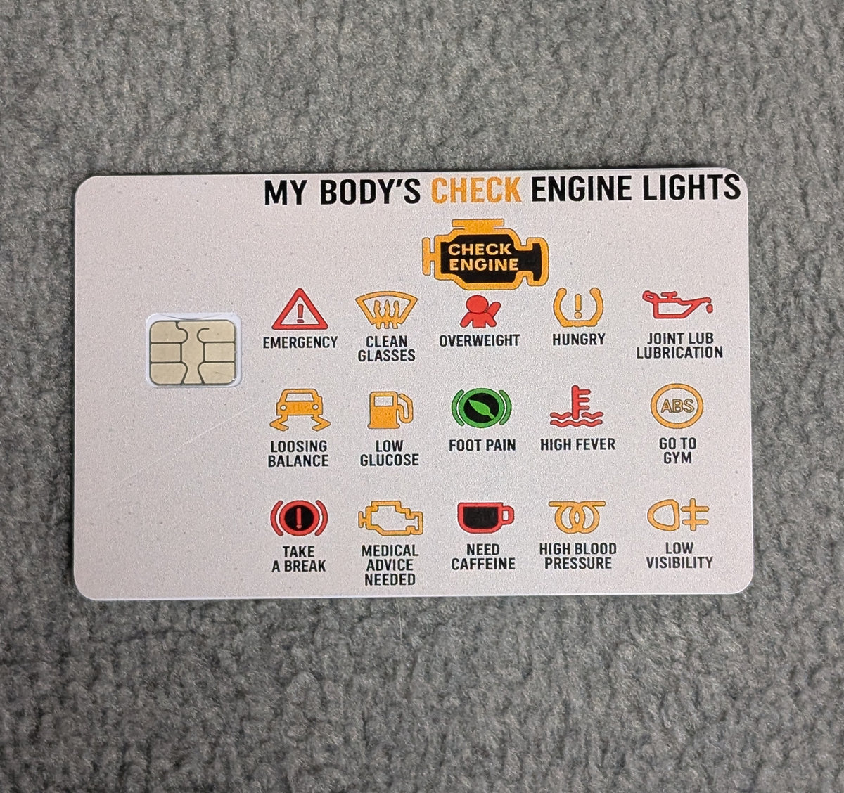 My Body's Check Engine Light #147 Card Protector Sticker, Overlay, Decorative Only