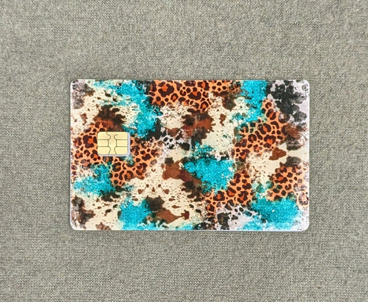 Teal Cow Hide, Leopard Credit/Debit Card Sticker, Skin, Cover