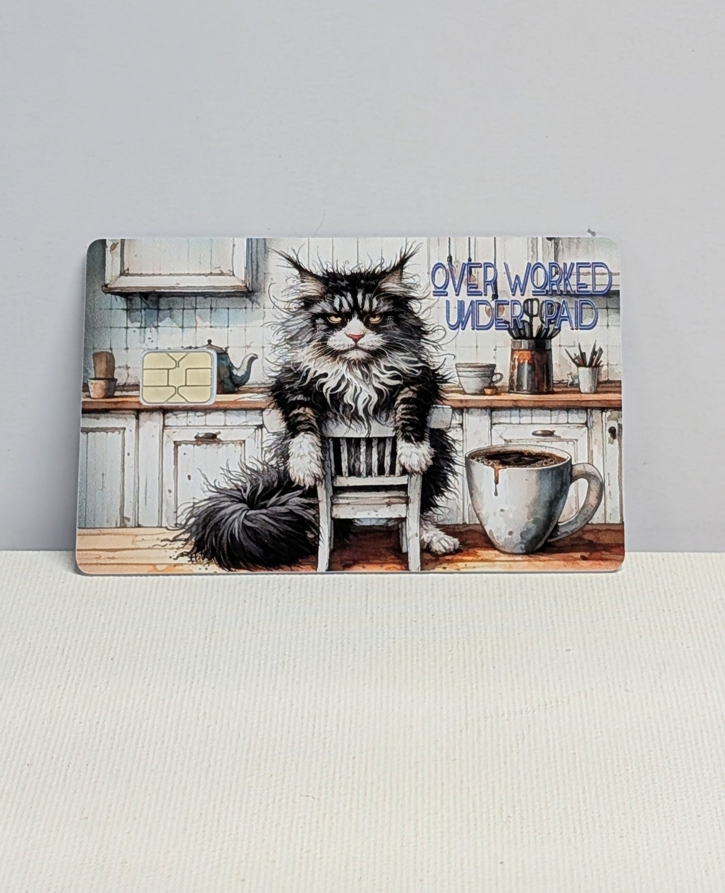 Maine Coon Cat Over Worked Under Paid Credit/Debit Card Sticker, Skin, Cover