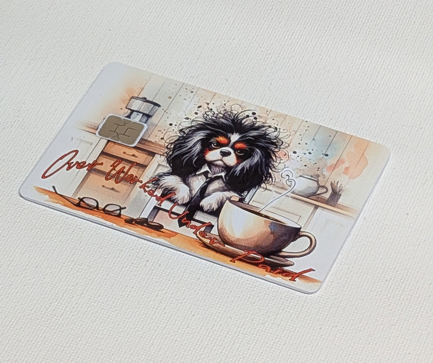 Cocker Spaniel Puppy Over Worked Under Paid Credit/Debit Card Sticker, Skin, Cover