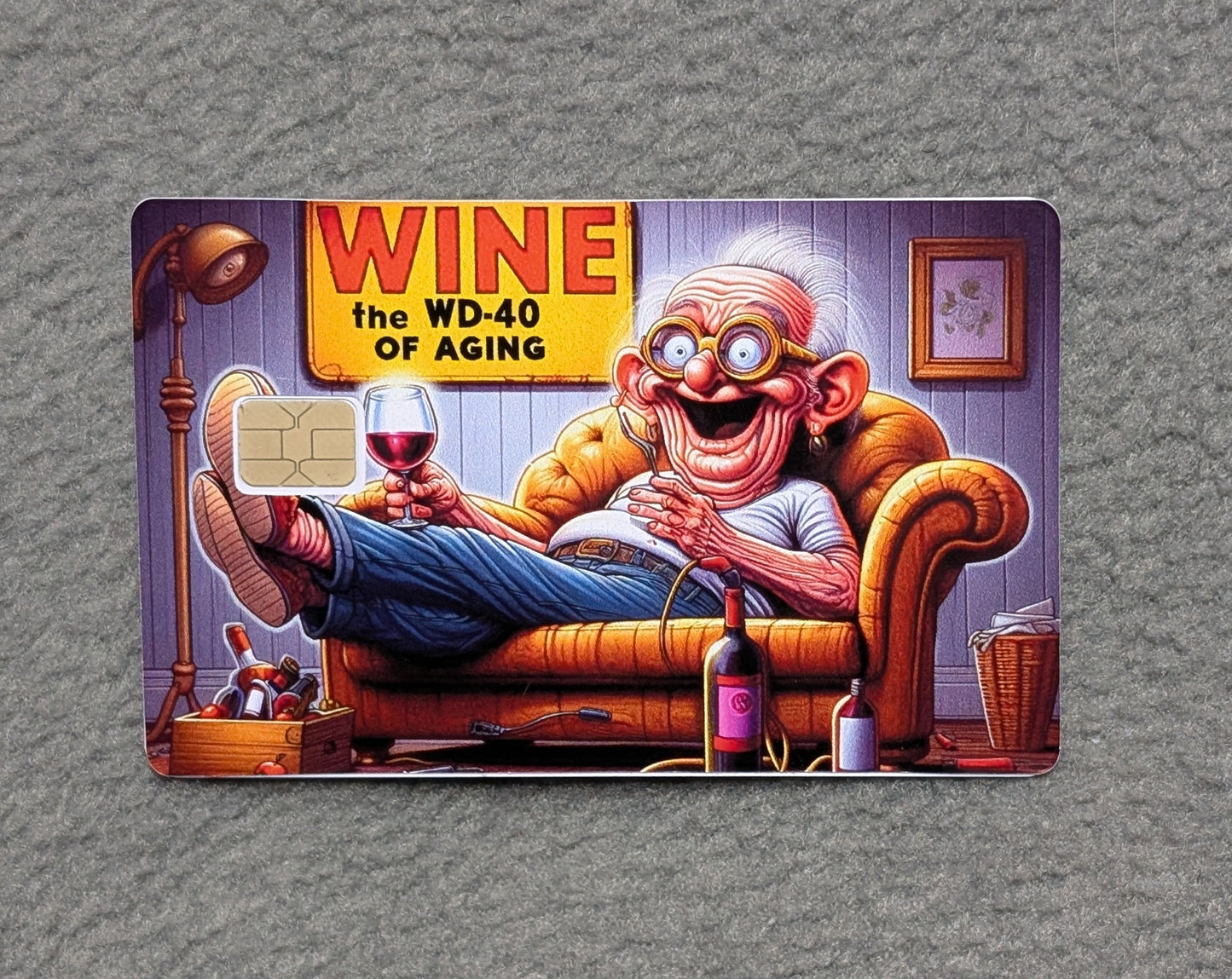 Grandpa with his Wine #257 Card Protector Sticker, Overlay, Decorative Only